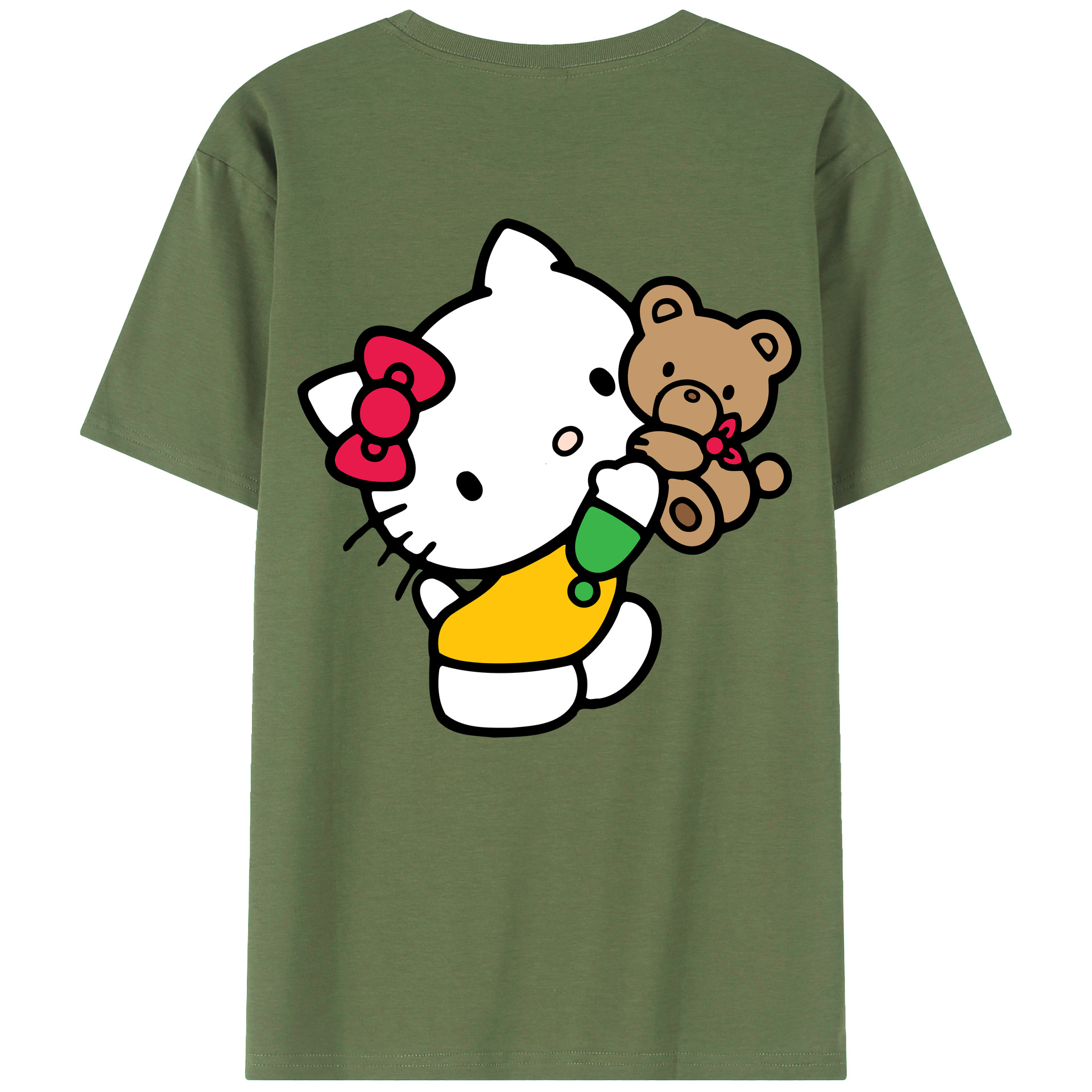 （画像用） Hello Kitty ハローキティ 綿100％ メンズ半袖Tシャツ（バックプリント） 通気性